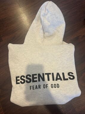 Fear of God ESSENTIALS Heather Gray Hoodie with Black Logo